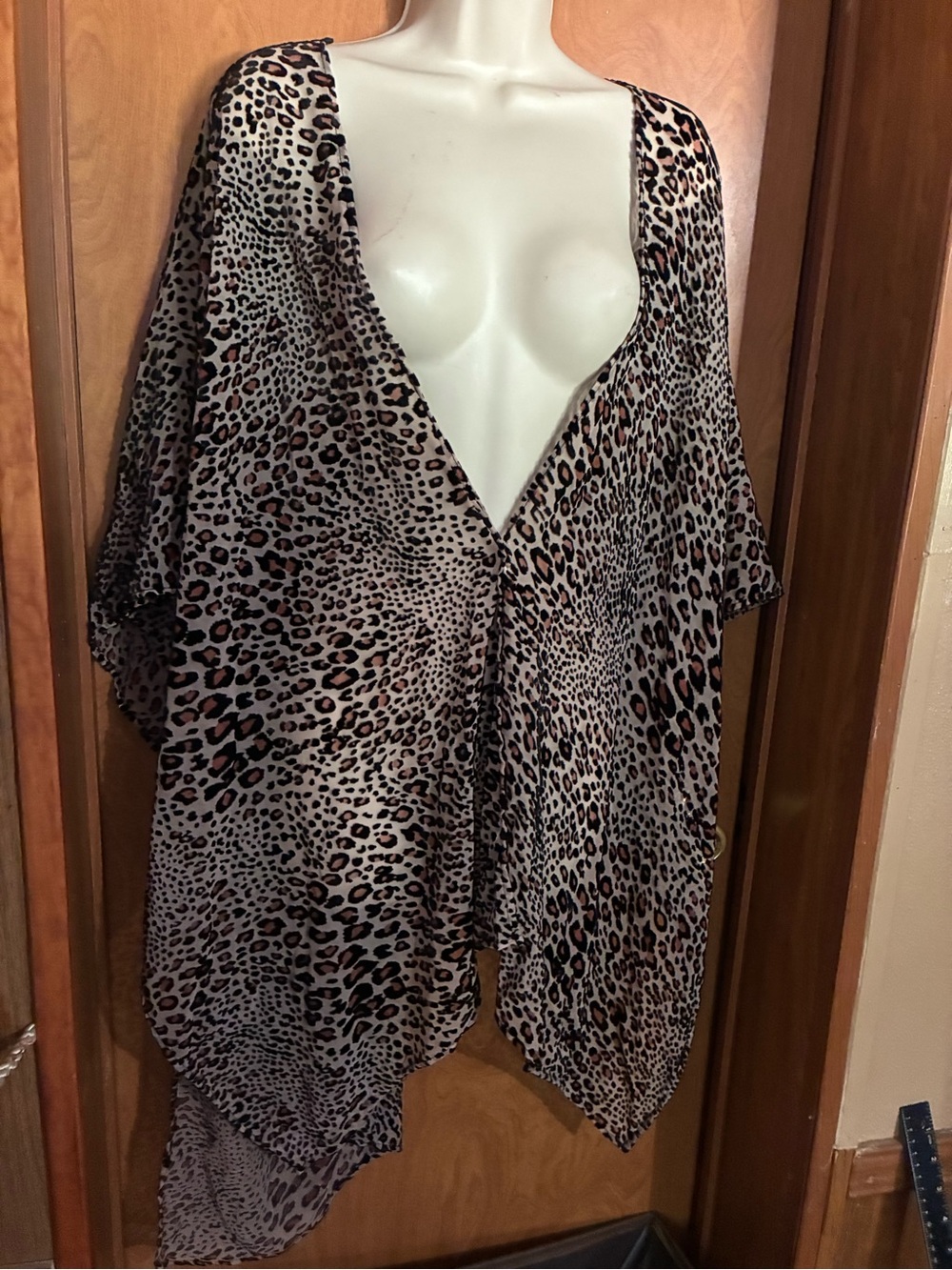 Leopard Print Kimono Cover-Up - Taupe Brown
